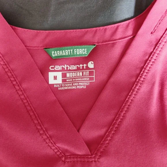 Carhartt Force Modern Fit Pink orange Scrub Top V-Neck Short Sleeve Medium - Picture 4 of 10